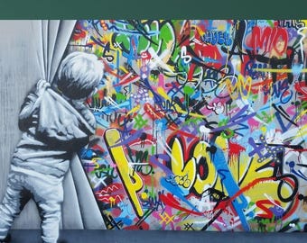 Banksy Graffiti Canvas Print: Urban Street Art, Behind the Curtain/14