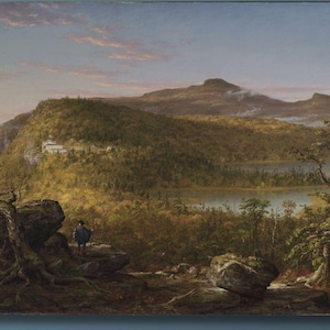 Thomas Cole Eine Ansicht der zwei Seen und des Berghauses Catsstill Mountains Morgenleinwand / Hudson River School / Landschaftskunst des 19.Jahrhunderts / 11