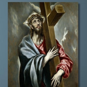 El Greco: Gesù porta la croce su tela/Arte murale cristiana/Stampa di un dipinto biblico/Capolavoro religioso/Riproduzione di qualità museale in regalo/1