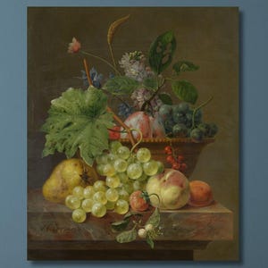 Anthony Oberman: Stilleven met fruit in een terracotta schaal 1830 canvas/klassiek stilleven/vintage 19e-eeuwse kunst aan de muur decor/1