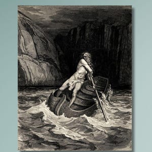Gustave Dore: Dante Alighieri; Inferno, Plate 9 (1857) Canvas Wall Art/Dark Classical Engraving Print from Dante’s Divine Comedy Print/10