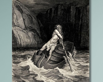 Gustave Dore: Dante Alighieri; Inferno, Plate 9 (1857) Canvas Wall Art/Dark Classical Engraving Print from Dante’s Divine Comedy Print/10