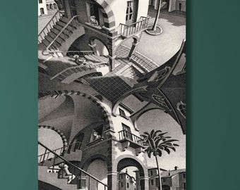 Maurits Cornelis Escher: Up and Down (1947) Canvas Art/Escher Abstract Poster/High Quality Print/Artwork Painting/Home Wall Decor Gift/12