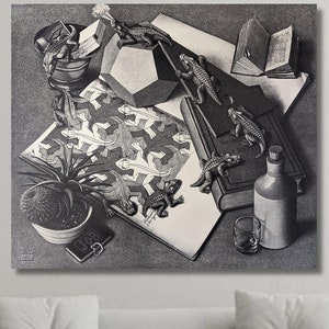 Maurits Cornelis Escher: Replites (1945) Canvas Wall Art/Roll or Framed Wall Art/Escher Poster/Modern Painting Gift/Printmaking Prints/8