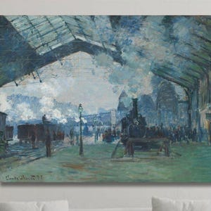 Claude Monet: Arrival of the Normandy Train Gare Saint Lazare (1877) Canvas Wall Art/Monet Painting/Monet Poster/ High Quality Print Gift/21