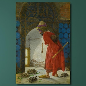 Osman Hamdi Bey : The Tortoise Trainer (Early 20th Century) Canvas Wall Art/Ottoman Wall Art/Vintage Painting/Wrapped or Framed Wall Art/1