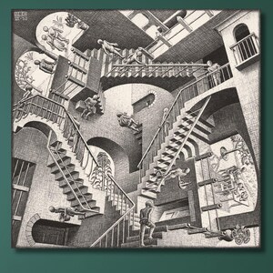 Maurits Cornelis Escher: Relativity (House with Stairs) (1951) Canvas Wall Art/Roll or Framed Wall Art/Escher Print/Modern Painting Gift/1