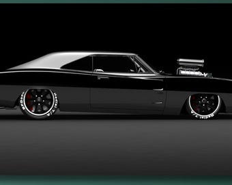 Impresión en lienzo del Dodge Charger R/T de 1969, póster de un muscle car clásico/4