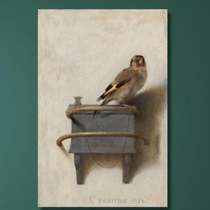 Carel Fabritius: Il cardellino (1654) Arte su tela/Dipinto di cardellino/Stampa di poster di cardellino/Decorazione da parete con uccelli/Foto di animali avvolta o incorniciata