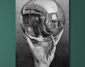 新品【蔵出し】大型 エッシャー 写像球体を持つ手　複製画　レプリカ エッシャー 不思議のヒミツ』7月13日より豊田市美術館で 奇想の天才が