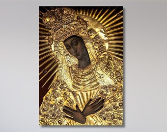 Black Madonna Canvas Wall Art, Chapel Over the Sharp Gate in Lithuania, Virgin Mary Poster, Mother of Mercy Painting, Black Virgin Print