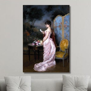 Auguste Toulmouche: La carta de amor (1883) Lienzo decorativo para pared, impresión famosa, pintura artística, regalo de decoración de pared, bellas artes, impresión de alta calidad (3)