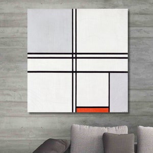 Piet Mondrian Composition (No.1) Gray-Red (1935) Canvas Art Print, Geometric Wall Decor, Minimalist Art, Famous Painting Print Gift (10)