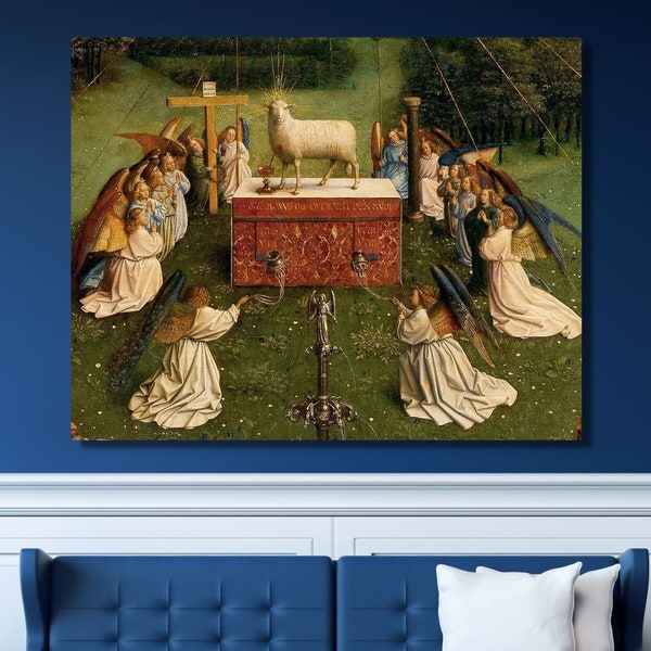 Jan Van Eyck Poster/Adoration of the Mystic Lamb Painting/Ghent Altarpiece Canvas Wall Art/ Fine Art Print/Reproduction Art/Wall Decor Gift