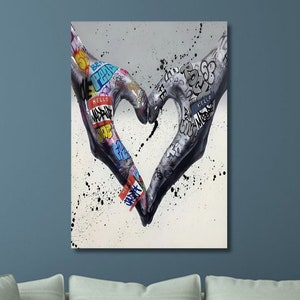 Heart Sign With Hands Graffiti/Canvas Painting/Banksy Graffiti Poster/Modern Wall Art/Home Wall Decor Gift/Street Art/Banksy Heart Print/58