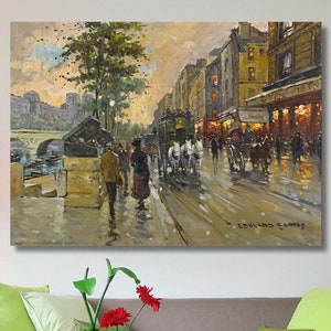 Impresión en lienzo de la orilla del Sena/Pinturas de Edouard Leon Cortes/Póster de Edouard Cortes/Escenas de la ciudad de París/Impresión de la ciudad de París/3
