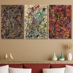 Set of 3 Jackson Pollock Canvas Wall Art Pollock Shooting Star Modern Wall Art Jackson Pollock Artwork Pollock Art Print Minimalist Art/3