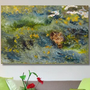 Bruno Liljefors: Cat on a Flowering Summer Meadow (1919) Canvas Wall Art/Cat and Flowers Painting/Cat Artwork Print Gift/Animal Poster/2