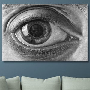 Maurits Cornelis Escher: The Eye (1946) Canvas Wall Art/Roll or Framed Wall Art/Escher Print/Modern Painting Gift/Black-White Eye Poster/2