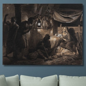 Carl Bloch : Hyrdernes Tilbedelse Canvas Art/Bloch Painting/Wrapped or Framed Giclee Wall Decor/Vintage Print Art/Famous Art Poster Gift/6