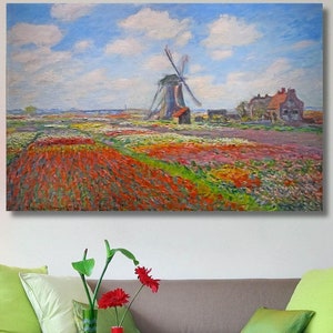 Claude Monet: Tulip Fields (1886) Canvas Art, Monet Painting, Artwork Print, Monet Poster, High Quality Print, Windmill Wall Art, Art Gift11