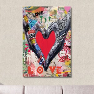 Heart Sign With Hands Graffiti/Canvas Painting/Banksy Graffiti Poster/Modern Wall Art/Home Wall Decor Gift/Street Art/Love Heart Print/61