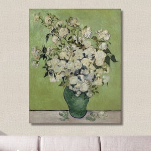 Lienzo de pared con jarrón de rosas de Vincent Van Gogh, póster de alta calidad, pintura de Van Gogh, obra de arte imprimible, impresión digital de flores, lienzo de flores, 2