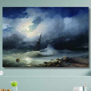 Ivan Aivazovsky: Stormy Sea at Night (1853) Canvas Wall Art, Reproduction Decor Print, Exhibition Artwork, Maritime, Romanticism Art Gift 6