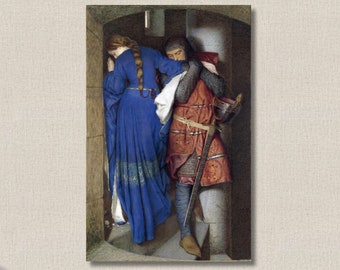 Frederic William Burton: The Meeting on the Turret Stairs (1864) Canvas Wall Art, Romantic Medieval Painting, Meeting on the Tower Stairs