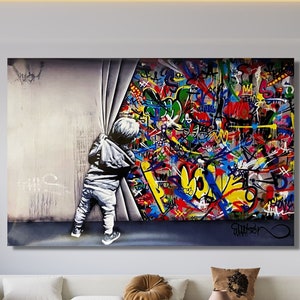 Martin Whatson Leinwand/Behind the Vorhang/Banksy Wand Kunst/Urban Style/Graffiti Druck Geschenk/Moderne Straßenkunst/Banksy Malerei/Banksy Poster/10