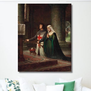 Edmund Blair Leighton: The Dedication (1908) Canvas Wall Art, Vintage Wall Art, Home Wall Decor, Pre Raphaelite, Fine Art, Knight Painting11