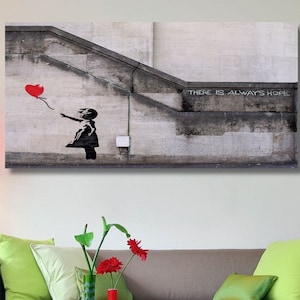 Arte de pared de niña con globo de Banksy/Pintura en lienzo de Banksy/Arte de grafiti/Arte de pared moderno/Decoración del hogar para la sala de estar/Regalos de arte con impresión en lienzo de Banksy/3