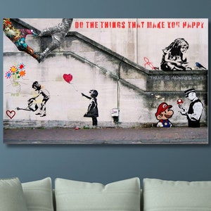 Banksy Ragazza con palloncino/Segno a cuore con mani Arte murale/Pittura di graffiti/Ragazza e uccello Arte/C'è sempre speranza Stampa su tela/Poster/22