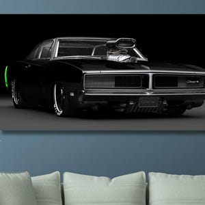 Schwarzer Dodge Ladegerät R/T 1969 Wand-Kunst, Weinlese-Muscle-Car-Druck, klassisches amerikanisches Auto-Druck für Garage, Man Cave oder Office Decor/1