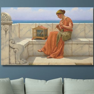 Peinture Chansons sans mots/oeuvre d&#39;art murale sur toile John William Godward/affiche d&#39;art néo-classique/Oeuvre d&#39;art cadeau/Imprimé femme et oiseau/Décoration d&#39;intérieur/1