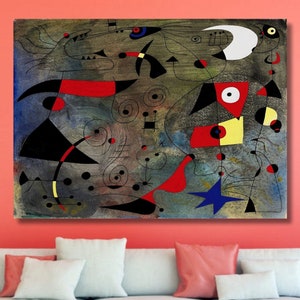 Joan Miro Ferra: Woman and Birds Canvas Wall Art, Woman Artwork, Exhibition Poster, Surrealism Art, Home Decor Gift, High Quality Print (15)