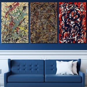 Set of 3 Jackson Pollock Canvas Wall Art Pollock Shooting Star Modern Wall Art Jackson Pollock Artwork Pollock Art Print Minimalist Art/1