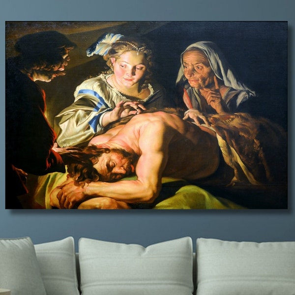 Samson and Delilah Canvas/Matthias Stom Wall Art/Fine Art Poster/Art Reproduction/Artwork Print/Antique Art Gift/Home Wall Painting Decor/2