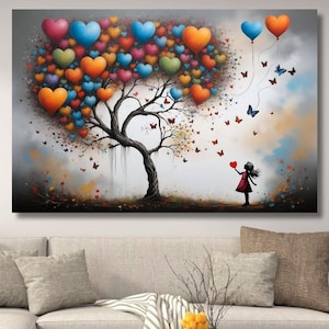 Banksy Girl with Balloon Leinwand/Mädchen mit Schmetterling Malerei/Graffiti Kunst/Moderne Kunst/Street Art Poster/Gerahmt Giclee Wand Kunst/80er Jahre
