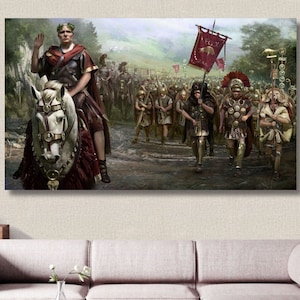 Lienzo de César en la Galia/Póster de los soldados de César/Cuadro de César y sus legiones/Arte mural de la antigua Roma/Impresión de alta calidad/El ejército de César