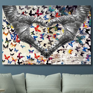 Heart Sign with Hands/Graffiti Canvas Painting/Hands Print/Banksy Artwork/Modern Wall Art/Home Decor/Butterfly Poster/Banksy Pop Art Gift/77