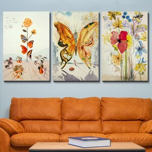 Set Of 3 salvador dali canvas salvador dali wall art flovers Canvas  art butterfly canvas wall art canvas living room wall decor canvas art9