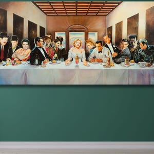 Hollywood Legends Last Supper Canvas Wall Art/Celebrities Painting/Old Hollywood Wall Decor/Vintage Movie Poster/High Quality Print Gift