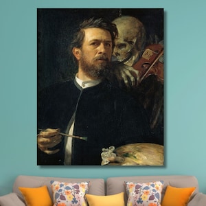 Arnold Bocklin Fiedelnder Tod Canvas Wall Art/Fiddling Death Poster Print/Skeleton Painting/Home Decor Gift/Artwork Print/Reproduction Art/3