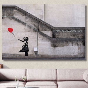 Arte de pared de niña con globo de Banksy/Pintura en lienzo de Banksy/Arte de grafiti/Arte de pared moderno/Decoración del hogar para la sala de estar/Regalos de arte con impresión en lienzo de Banksy/3
