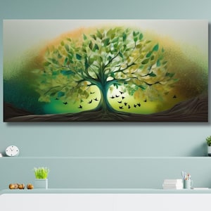 Tree of Life Canvas Wall Art, Tree of Life Wall Art, Green Tree Poster, Extra Large Wall Art, Modern Canvas Painting, Home Wall Decor Gift11