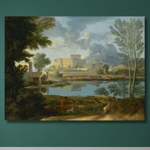 Nicolas Poussin: French Landscape with a Calm (1651) Canvas Wall Art, High Quality Print, Artwork Oil Painting, Home Wall Decor, Poster Gift