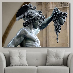 Benvenuto Cellini: Gorgon Medusa, Perseus with Medusa Head (1545-1554) Canvas Wall Art, Bronze Sculpture Picture Wall Painting, Home Gift