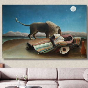 Arte de pared gitano durmiente/Lienzo de Henri Rousseau/Impresión de Henri Rousseau/Póster de Henri Rousseau/Cuadro de león gitano y luna/Decoración del hogar, regalo/5