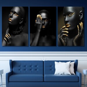 Set of 3 African Woman Canvas Prints – Afrocentric Wall Art Trio/Tribal Portraits/Ethnic Black Beauty Home Decor for Living Room or Hall/9